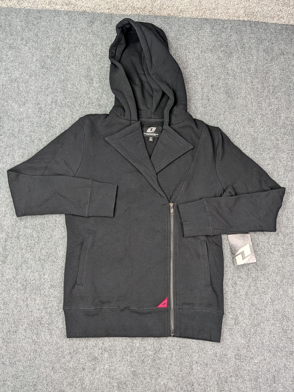 One Industries Hoodie Womens M Black Asymmetrical Zip Fleece Hooded Moto Jacket